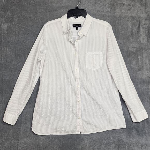 Banana Republic Factory Seersucker Classic Fit Button Up Shirt XL White - Picture 1 of 8